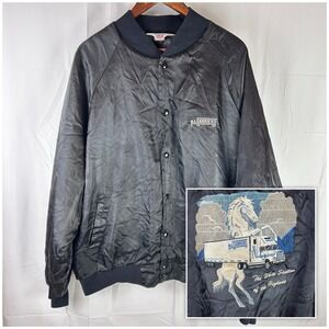 VTG Westark Bomber Jacket Men's 2XL Black Satin MS Carriers Truck White Stallion